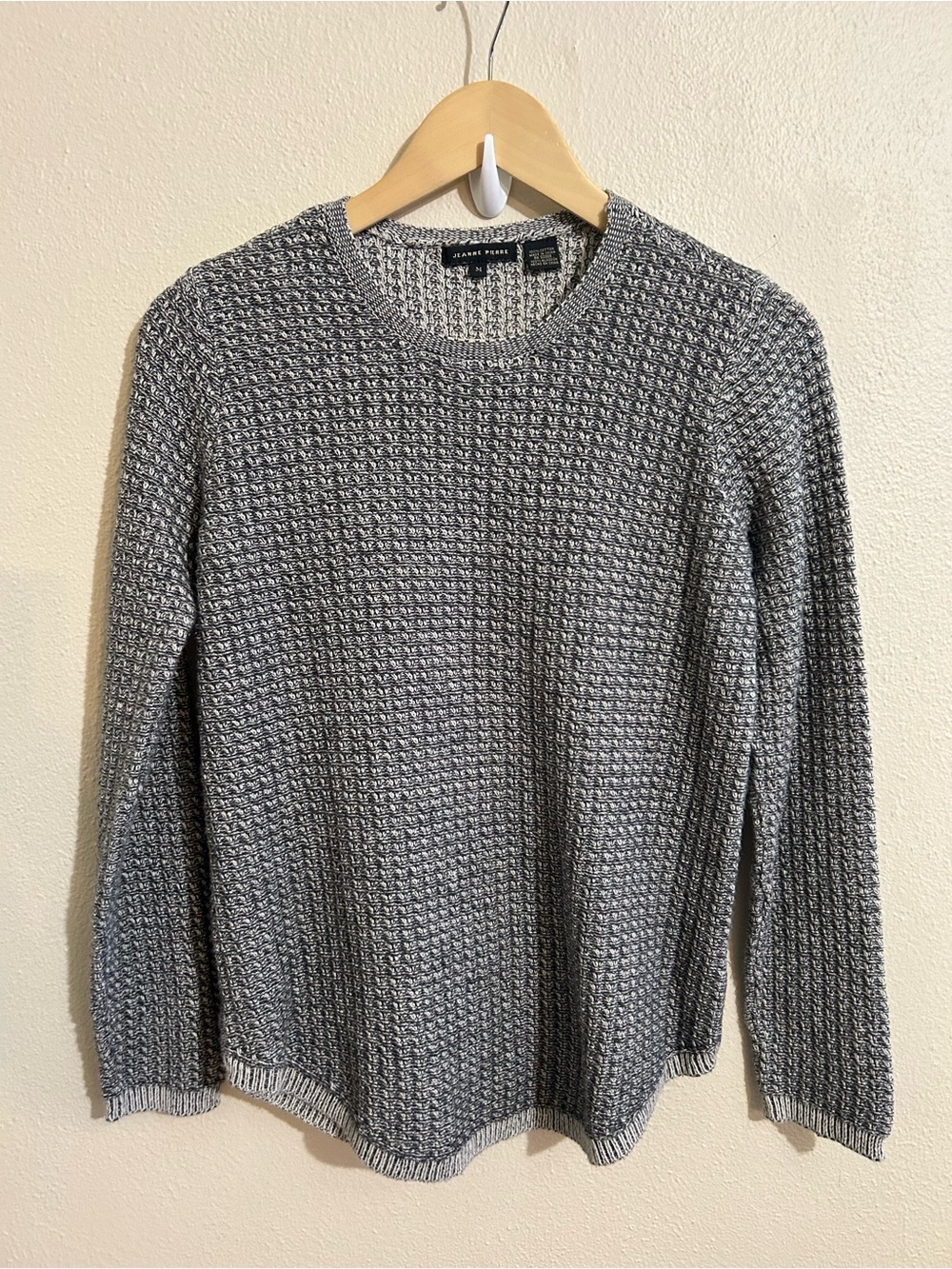 Jeanne Pierre Marled Gray Waffle Knit Sweater Crewneck Size Medium Minimalist